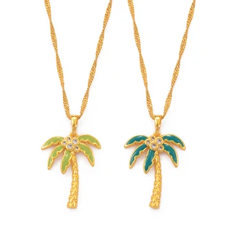 

Anniyo Hawaiian Coconut Tree Pendant Chain Necklaces Women Girls Micronesia Guam Palm Tree Jewelry Kiribati Chuuk #066604B