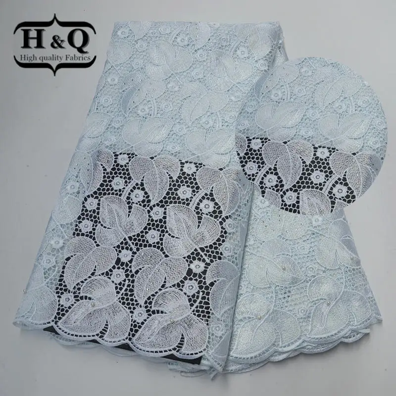 

H&Q White Water Soluble Lace African Guipure Lace Fabric with Beads and Stones 5Yards Embroidered Nigeria Cord Lace For Clothing