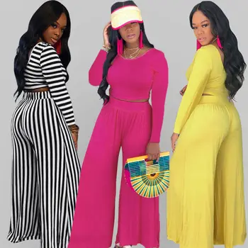 

Retro Fashion Women Suit 2pcs Ladies Casual Crop Top Long Pants Set Two Piece Outfits Jumpsuit Playsuit Overall Plus Size Hot