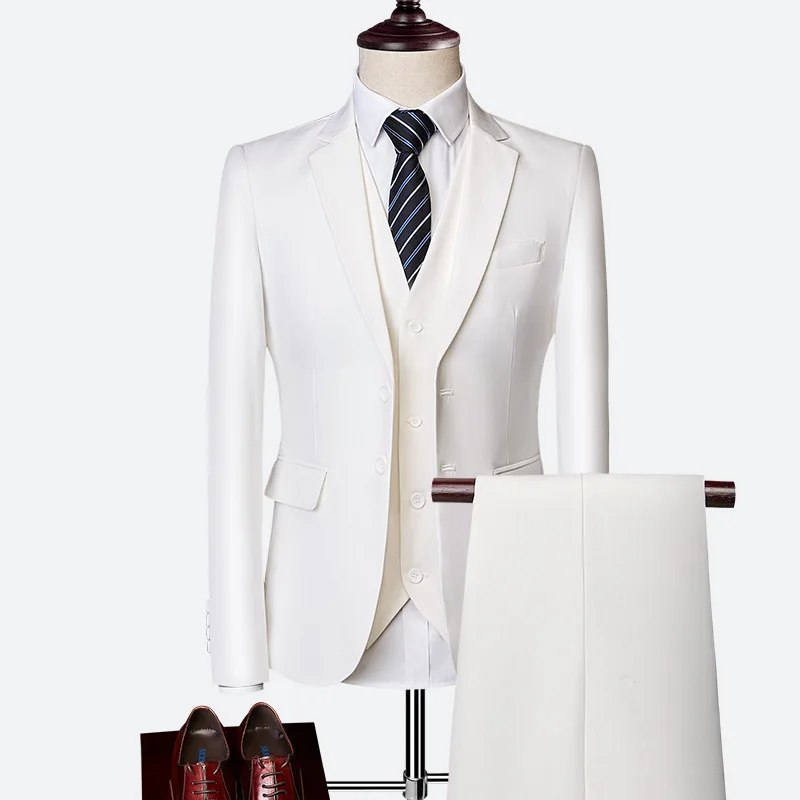Мужские свадебные платья на заказ, смокинги для жениха, мужские английские костюмы, костюм, Красный Блейзер, костюмы для мужчин, 3 предмета, куртка+ брюки+ жилет - Цвет: WHITE