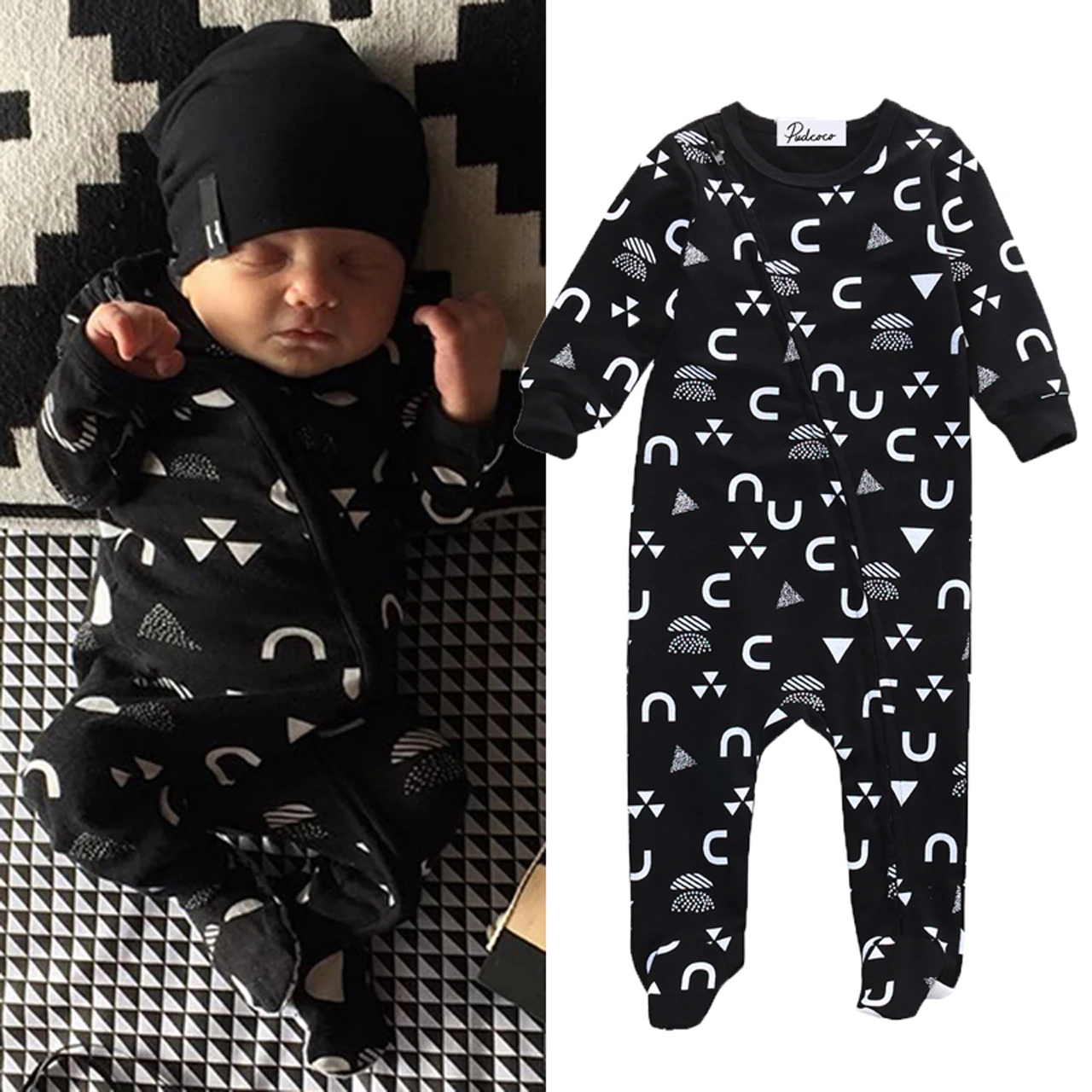 Newborn Infant Baby Romper Long Sleeve Cotton Zipper Playsuit Jumpsuit