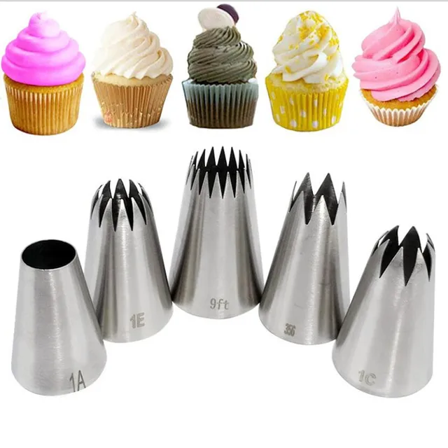 5Db Nagy Fém Torta Krém Dekorációs Tippek Készlet Tészta Szerszámok Rozsdamentes Acél Csövek Jeges Fúvóka Cupcake Fej Desszert Dekorátorok