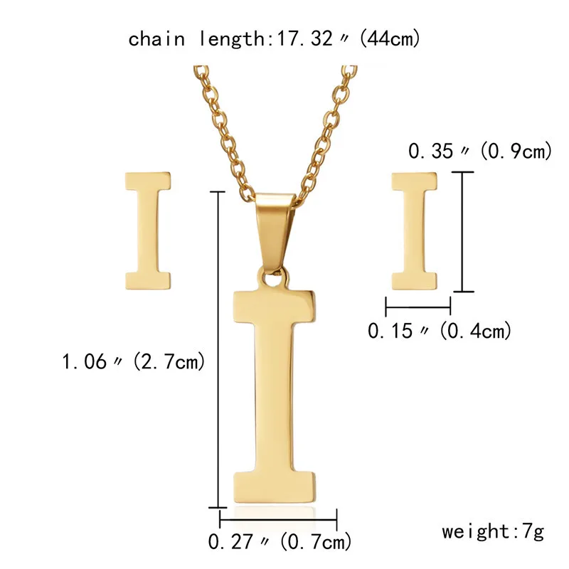 yellow fashion jewelry set Rinhoo New Initial A-Z Letters Pendant Stainless Steel Link Chain Necklace Earring for Women Men Trendy Jewelry Set Gift trendy ring sets