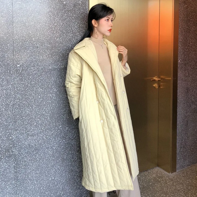 

Loose-Fit Double Breasted Cotton-padded Jacket 2019 Winter WOMEN'S Dress New Style Mid-length Trench Coat Students Thick Fashion