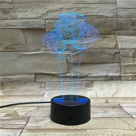 Rosa flor 3d led night lamp ilusão