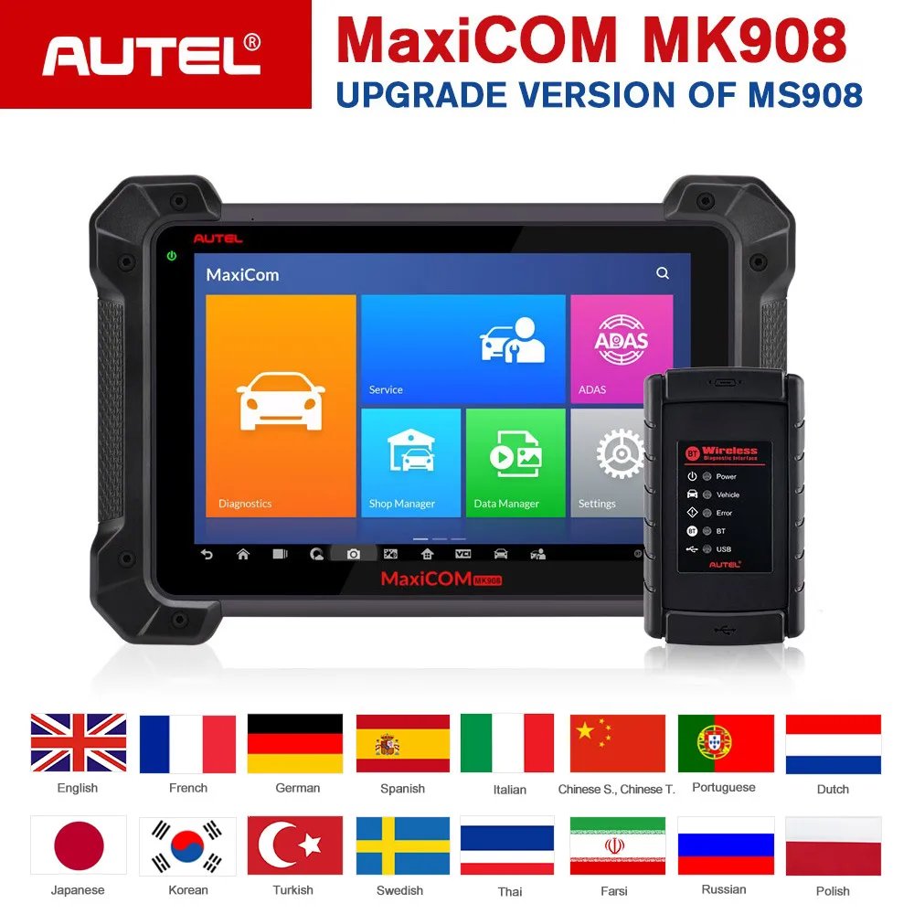 Autel MK908 OBD2 сканер диагностический инструмент ECU кодирование двунаправленный Android