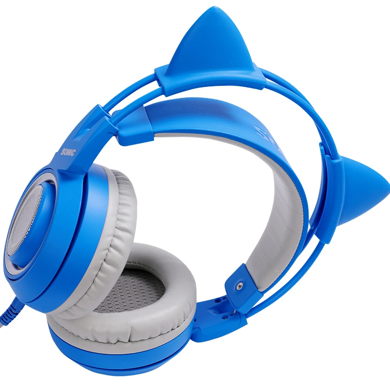 SOMIC G952S BLUE Girl Cat Ear Gaming Headphone 3 5mm Plug Cute Headset for PC PS4 Phone Pad Girl and Boy Kids Gaming Headset