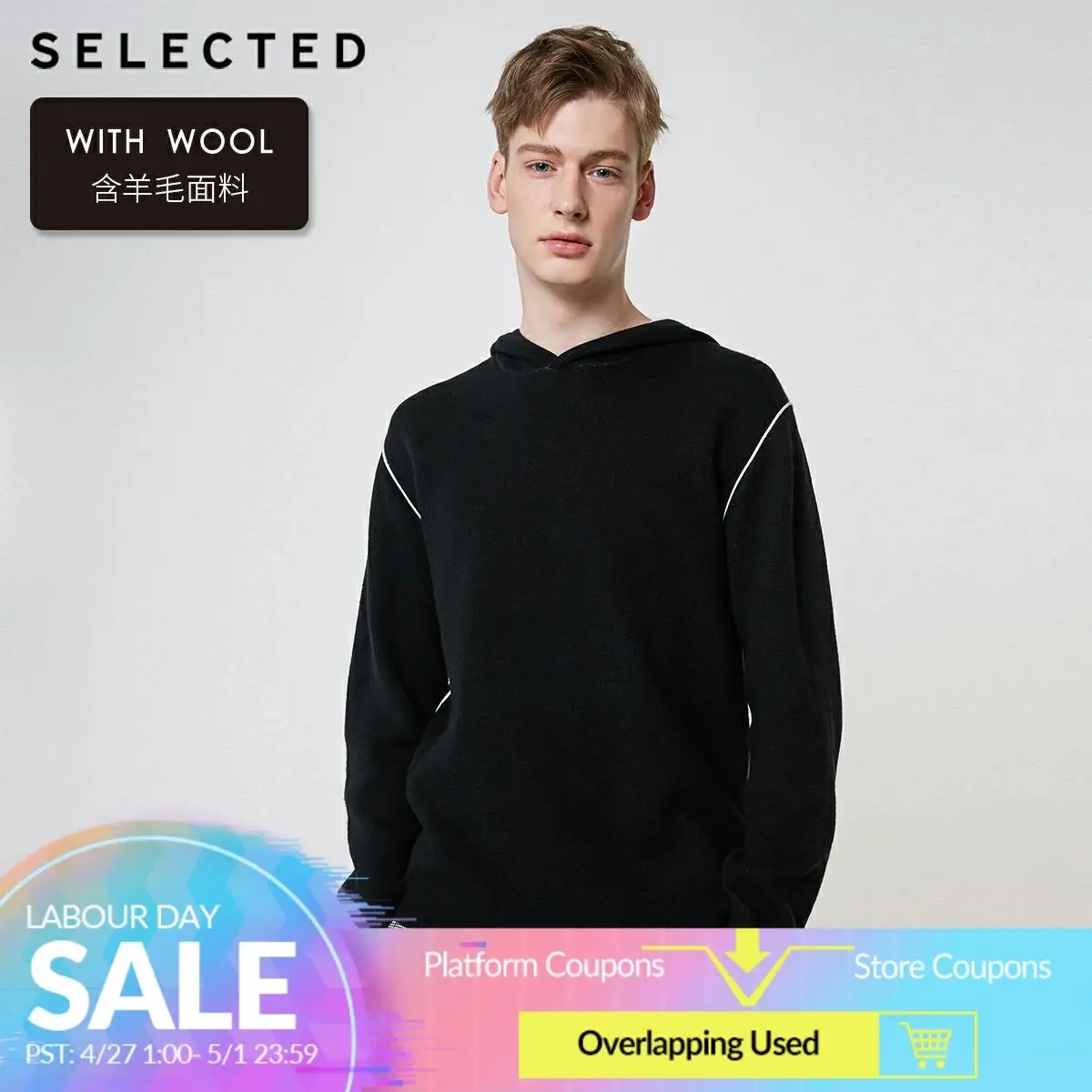 

SELECTED Men's Cotton Hooded Contrasting Drop-shoulder Knit S|419124559