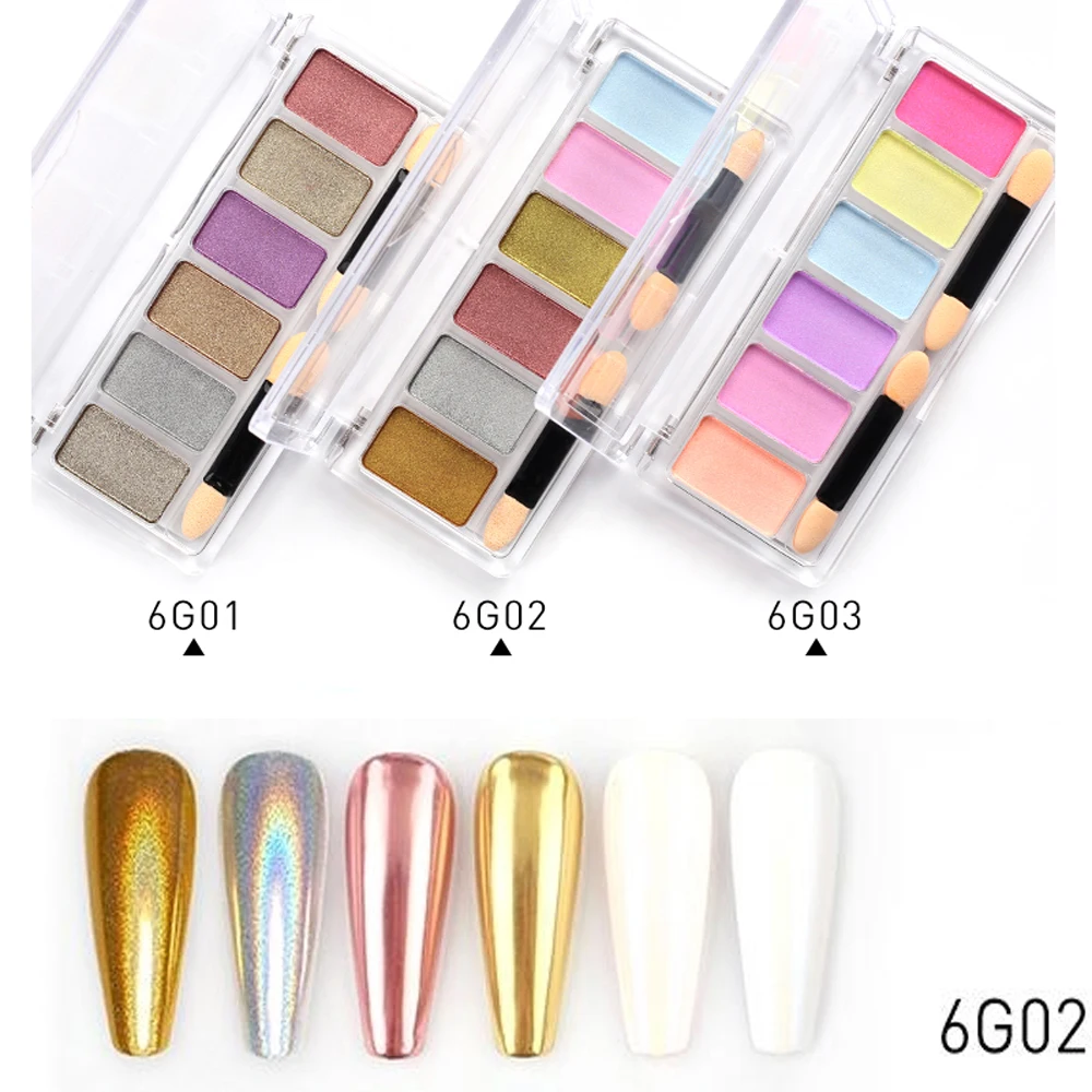1Box(6Color) Magic Mirror Solid Chrome Pigment Holographic Eyeshadow Aurora Glitter Powder Palette For UV Gel Nails D41(3) | Красота и
