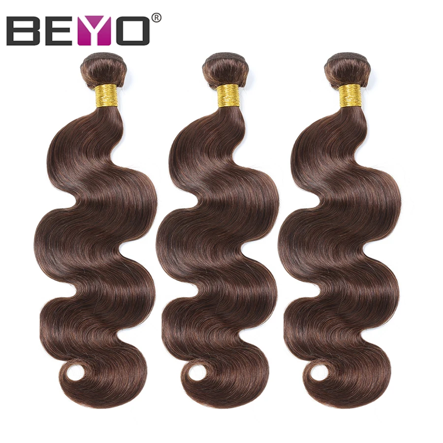 

Body Wave Bundles #4 Color Brazilian Hair Weave Bundles Non Remy 3 Bundle Deals Human Hair Light Brown Bundles Beyo Hair Weave