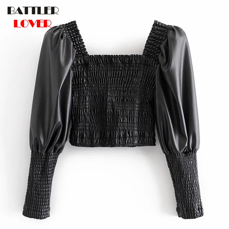 Women Stretch Leather Trend Jacket Lady Spring Sexy Vintage Chic Jackets for Female Square Collar Elastic Tops Luxury Designer