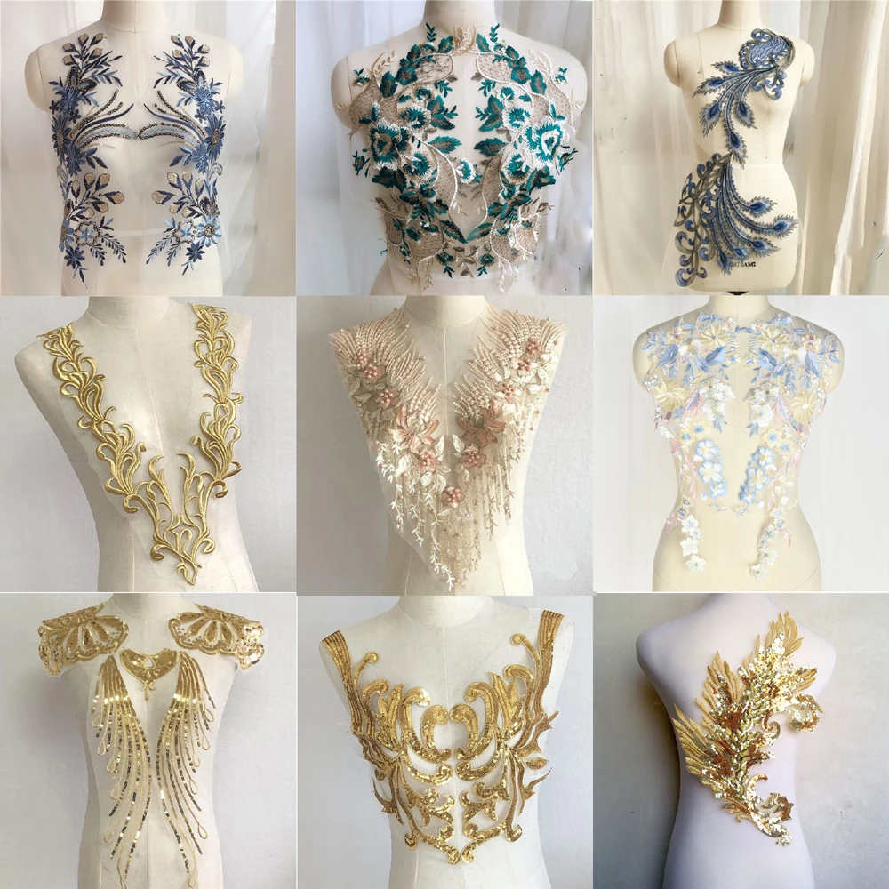 Gold Flower Lace Fabric Trim Ribbon Neckline Collar Embroidered Applique Sewing Craft Wedding Dress Clothes