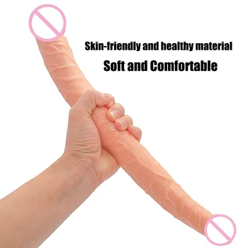 Overlength Double Dildos Soft Double Headed Penis Realistic Long Phallus Double Penetration Vagina and Anus Erotic Dick Sex Toys 6