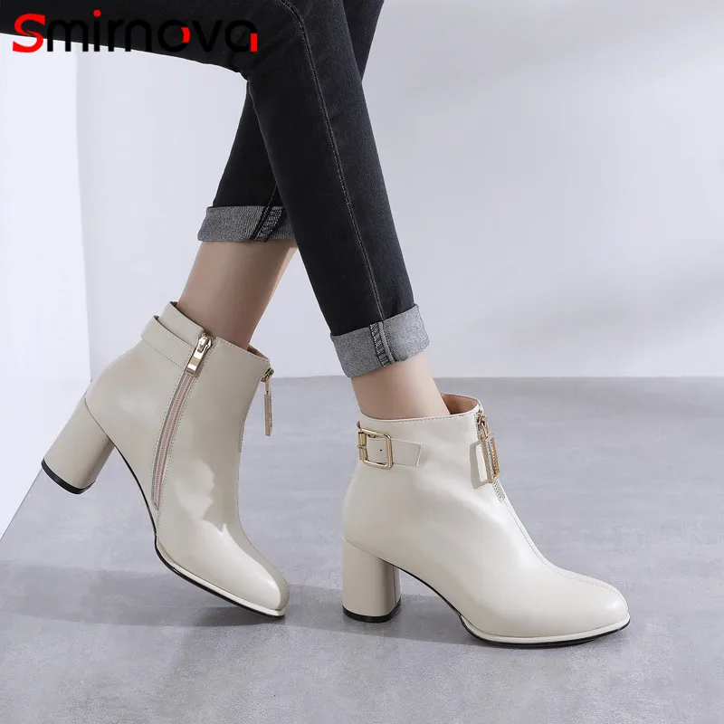 

Smirnova 2020 winter autumn new arrive women's ankle boots round toe dress shoes genuine leather boots sexy lady high heel boots