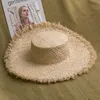 100% Handmade Natural Raffia Hats Women Flat Top Wide Brim Straw Hat Beach Hat Lady  Holiday Panama Sun Protection Sun Hat 1