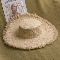 100% Handmade Natural Raffia Hats Women Flat Top Wide Brim Straw Hat Beach Hat Lady  Holiday Panama Sun Protection Sun Hat 1