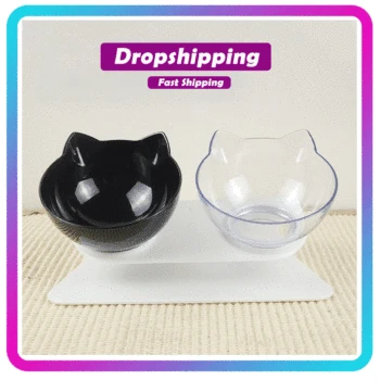 

Orthopedic Cat Bowl Double Bowls With Raised Stand Pet Cat Food Bowl For Cat water Bowl Pets Dogs Feeders Non-slip Pet Supplies