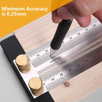 

High-precision Scale Ruler Wnew Precision T-type Mark Line Gauge Scribing Ruler Stainless Woodworking Measuring Tool