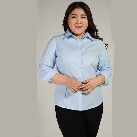 blue V neck Винтажная женская блузка с завышенной талией 3XL-10XL размера плюс, Женская рабочая одежда, рубашки с длинным рукавом и отложным воротником, хлопковые блузки M690 - Цвет: blue V neck