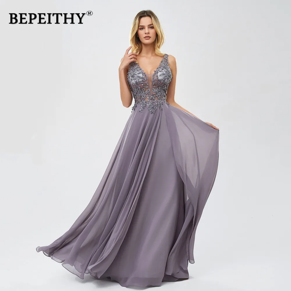 BEPEITHY Vestidos de gala, длинные платья с v-образным вырезом для выпускного вечера, 2019, винтажное шифоновое вечернее платье, новинка