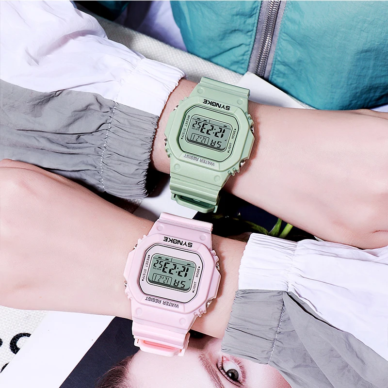 SYNOKE элегантные розовые женские цифровые часы унисекс часы 50 м водонепроницаемые спортивные часы женские часы с календарем Функция синхронизации