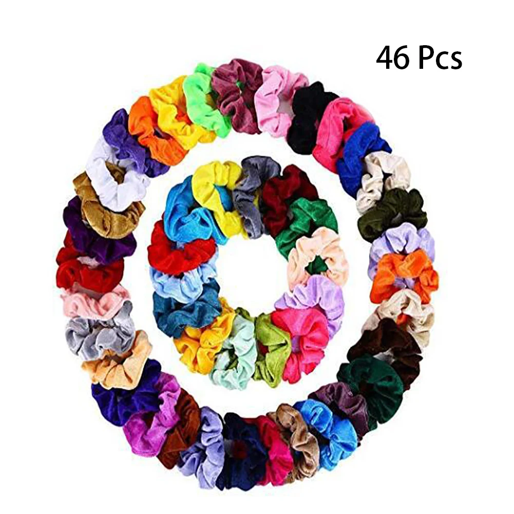 46 Hair Ties Soft Daily Gift Decoration Elastic Artificial Velvet Travel Lightweight Wide Women Scrunchies Accessories Random Color - Цвет: 46