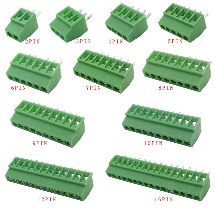 Pitch-Grün 12-polig Klemmleistenverbinder PCB-Terminalverbinder 10 Stück/Set Universal-Schraubklemmen-Blockverbinder 2,54 mm 