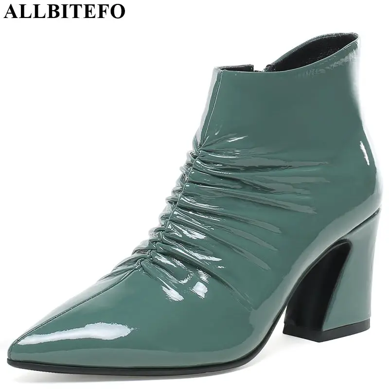 

ALLBITEFO real genuine leather women boots Pure color Autumn Winter comfortable leisure ankle boots Square toe fashion boots