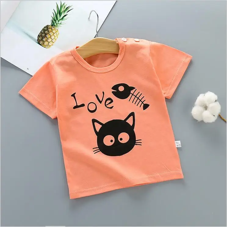 Детская летняя футболка для мальчиков и девочек, детские футболки с изображением рыбьей кости, футболка, Размер 1, 2, 3, 4, 5, 6, 7 лет, детская одежда из хлопка - Цвет: 26