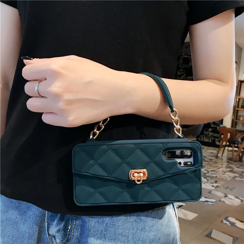 Dark Green Чехол-Кошелек для huawei P30 Pro, мягкий силиконовый чехол со слотом для карт, сумочка для девушек, кошелек, чехол для телефона для huawei P30, чехол с ремешком на цепочке - Цвет: Dark Green