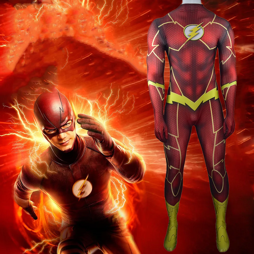 Костюм для косплея Flash с 3d-тенью из лайкры и спандекса супергерой Барри Аллен