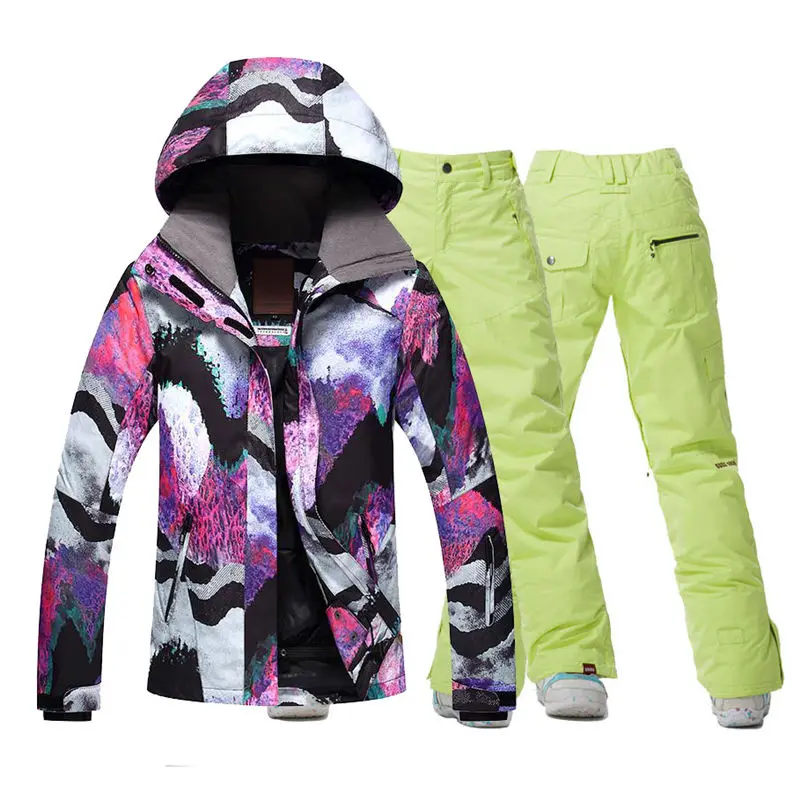 Модные красочные GS женские зимние костюмы наборы для спорта на открытом воздухе Сноубординг одежда 10K водонепроницаемая ветрозащитная Лыжная куртка и штаны для сноуборда - Цвет: Picture jacket pant