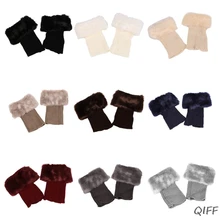 Женские зимние утепленные плисовые гетры с манжетами, Вязаные Короткие гетры, однотонные Вязаные Гетры