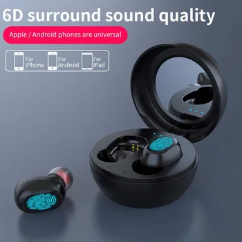 

With Mirror New Bluetooth 5.0 Earphone HiFi Sound Wireless Headphone IPX5 Waterproof Mini Sport Wireless Headset Noise Reduction