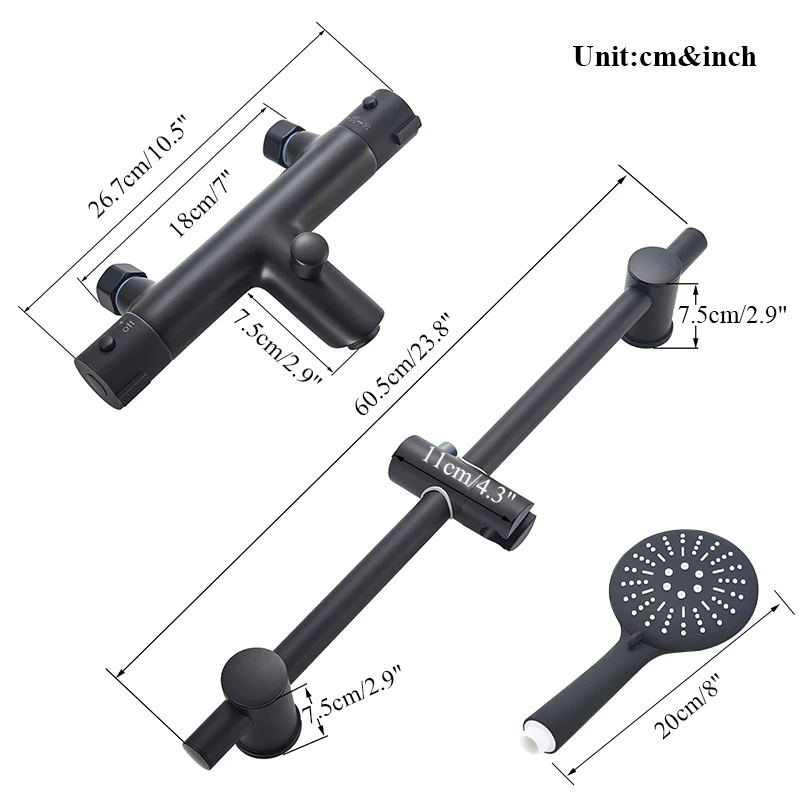 Matte Black Thermostatic Bathtub Faucet Bathroom Hot Cold Mixer Tap Wall Mount Bath Shower Faucets Handshower Robinet Baignoire 5