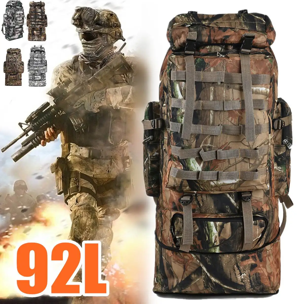 

Men Backpack Army Military Tactical 92L Large Capacity Waterproof Outdoor Travel Hiking Camping Hunting 3D Rucksack Bags For Men
