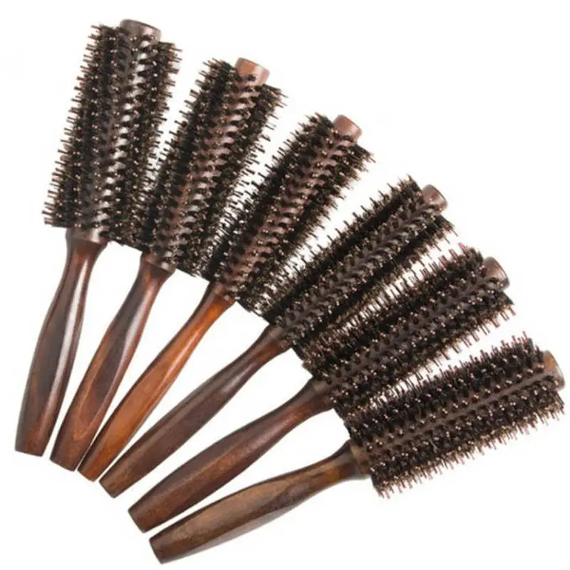 6 tipi capelli lisci in Twill pettine spazzola rotolamento setola cinghiale naturale barile tondo soffiando Curling strumento per lo Styling parrucchieri fai da te - immagine 5