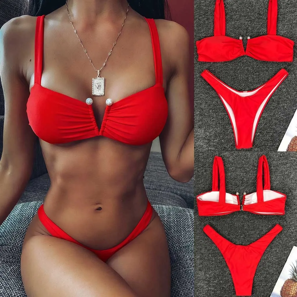 

#Z45 2020 Women Sexy Bikini Set Push Up Female Swimsuit Swimwear Swim Separate Two Piece Brazilian Bathing Suit Red Biquini