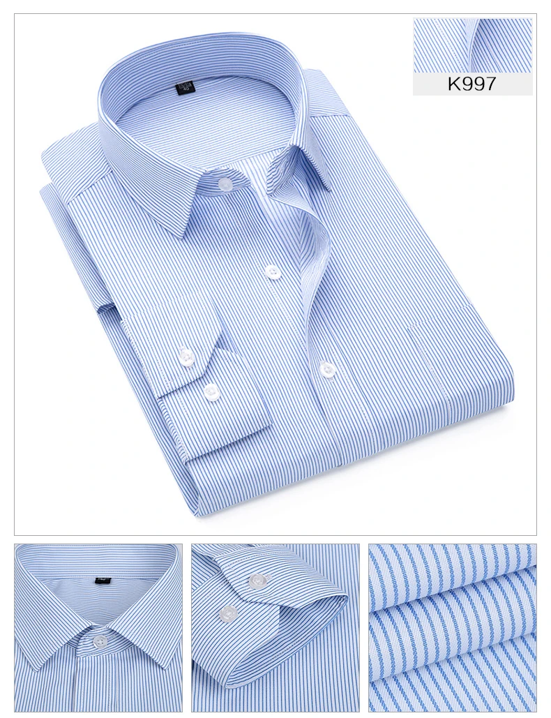 Plus Size S to 8xl formal shirts for men striped long sleeved non-iron slim fit dress shirts Solid Twill Social Man's Clothing