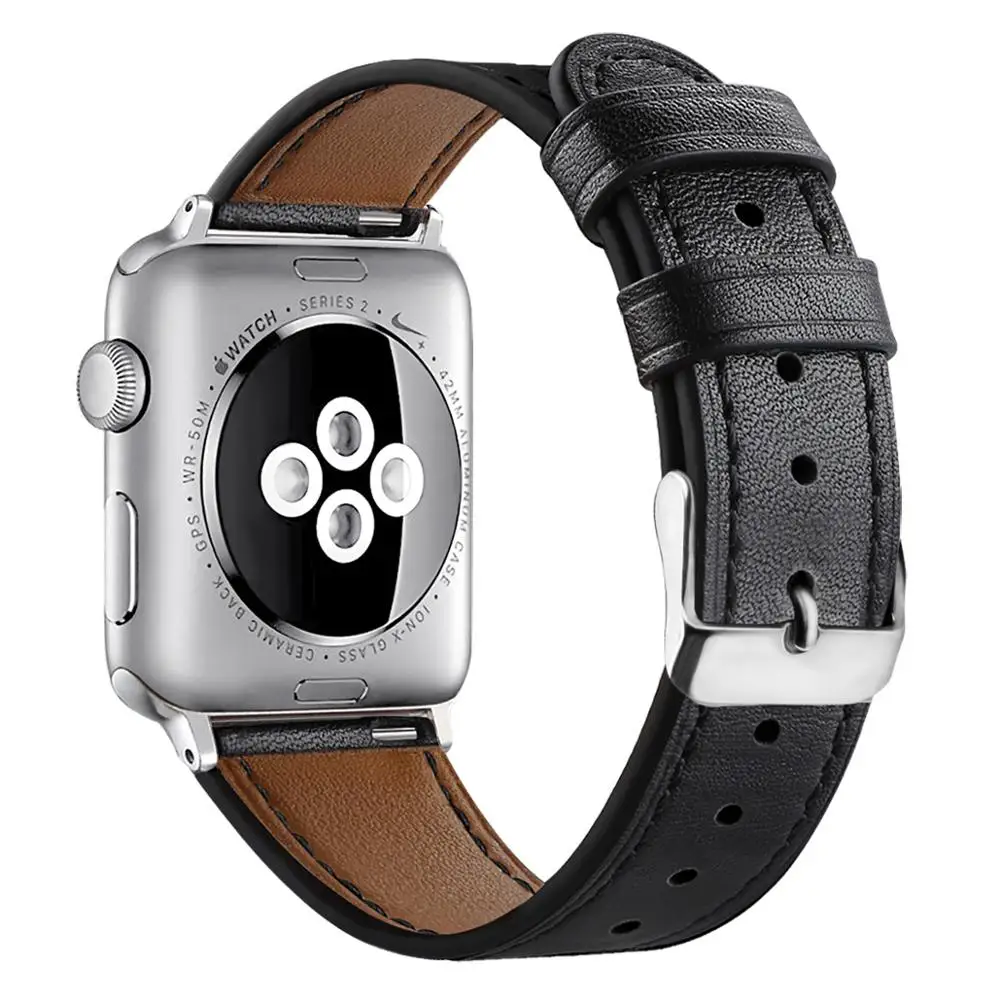black Кожаный ремешок Correas для apple watch iwatch 3 полосы 4 5 ремешок 38 мм 42 мм ремешок для часов 44 40 мм pulseira для apple watch ремень - Цвет ремешка: black