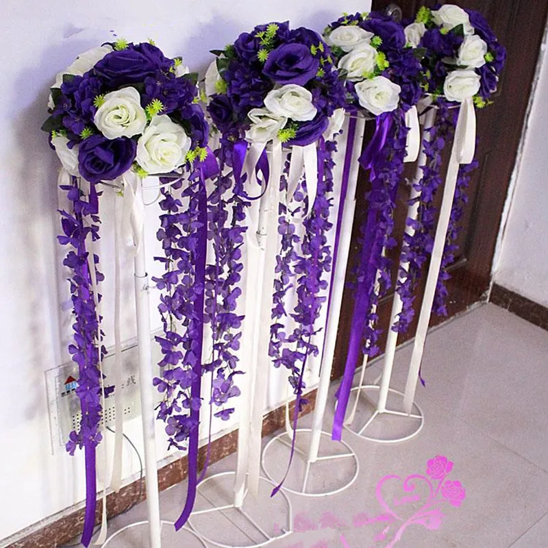 

12 inch Artificial Rose Hydrangea Kissing Ball Wedding Road Cited Flower Roman Column Lead Bouquet with stand T station Decor