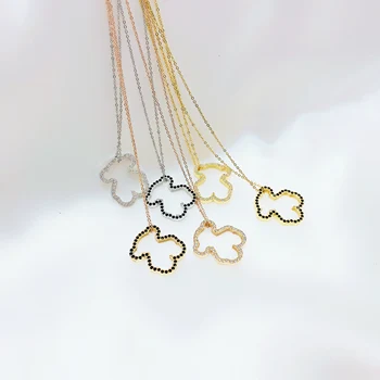 

Lovely Little Heart Bear Pendant Necklace Rose Gold Titanium Steel Jewelry Woman Gift Not Change Color Drop Shipping Accessories