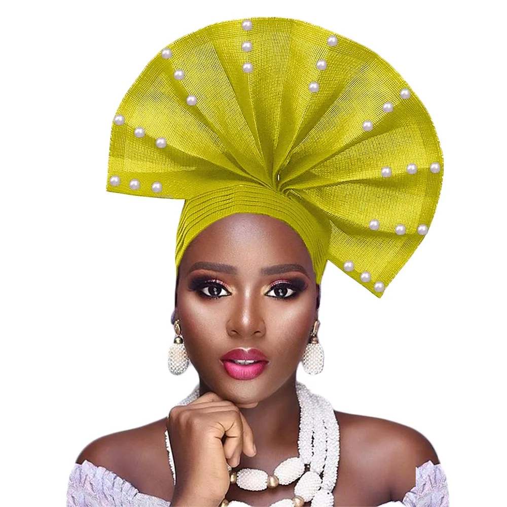 yellow Головной убор, тюрбан africain gele, уже сделано - Цвет: yellow