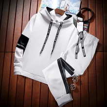 Весна-Осень, корейский стиль, повседневный спортивный мужской костюм с длинными рукавами, пуловер с капюшоном, стильная толстовка с капюшоном, комплект из двух предметов, иностранный