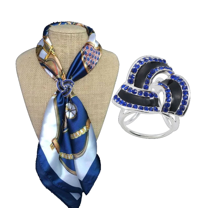 

New Elegance Flower Blue Crystal Scarf Buckle For Women Girls Rhinestone Silk Scarf Buckles Brooches Female Jewelry Gifts 2019