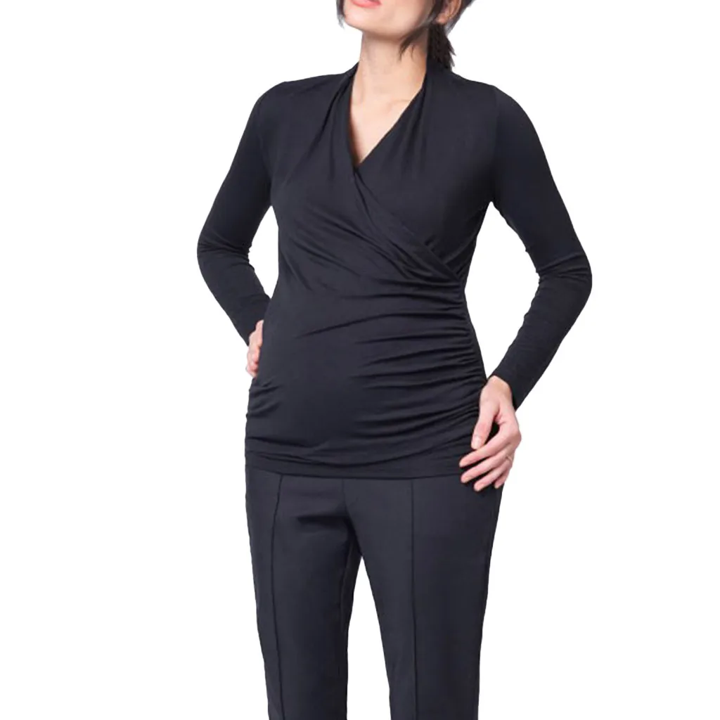 Одежда для беременных Nusring; однотонная блузка для беременных с v-образным вырезом и длинными рукавами и оборками; одежда для грудного вскармливания; Ropa Embarazada