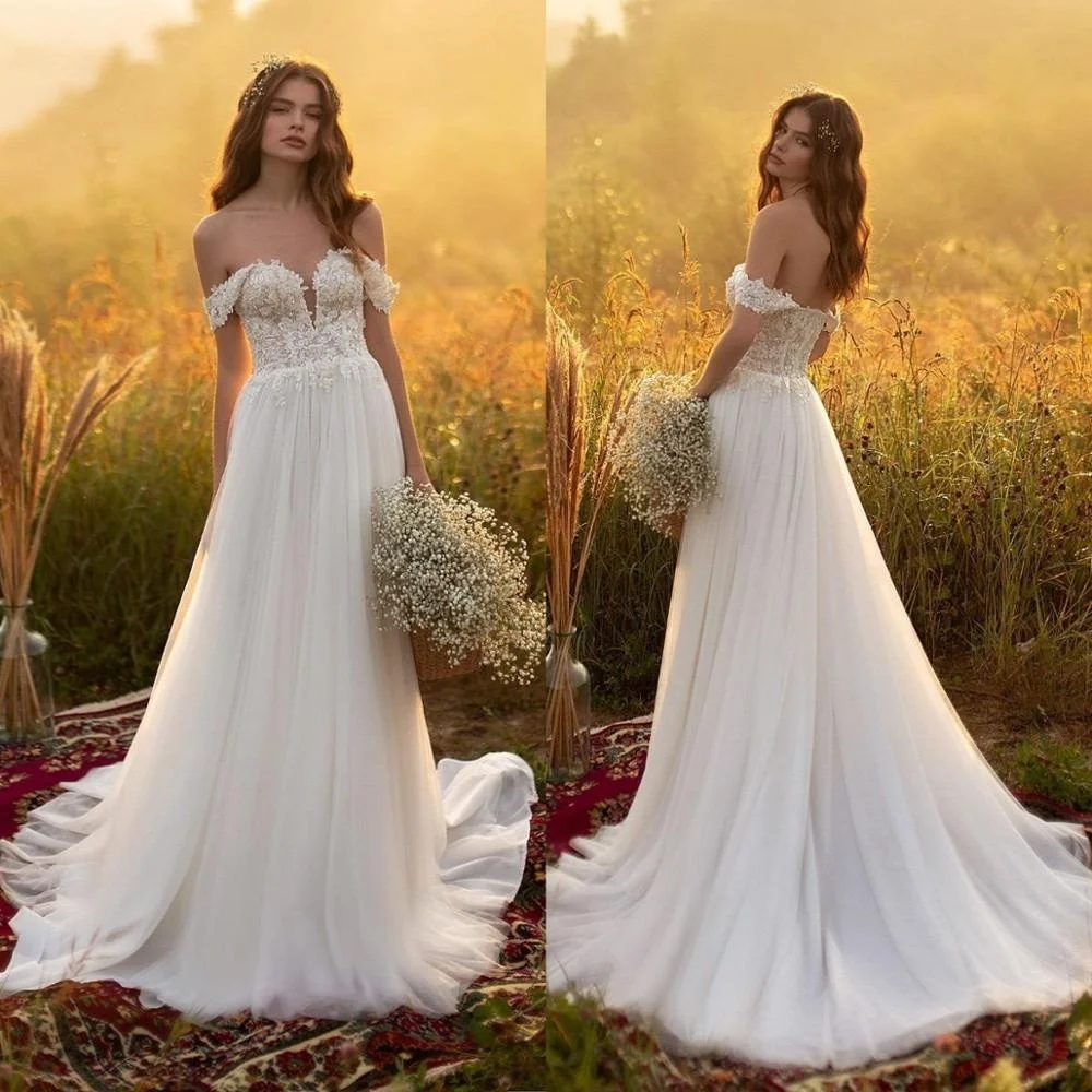 Off shoulder camping wedding dress beach Lace Sexy Wedding backless sweeping 2021 | Свадьбы и торжества