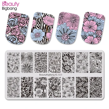

BeautyBigBang Nail Art Stamping Plate Flower Pattern Rectangle Nail Template Mold Stencil Nails Art Accessories BBB XL-023