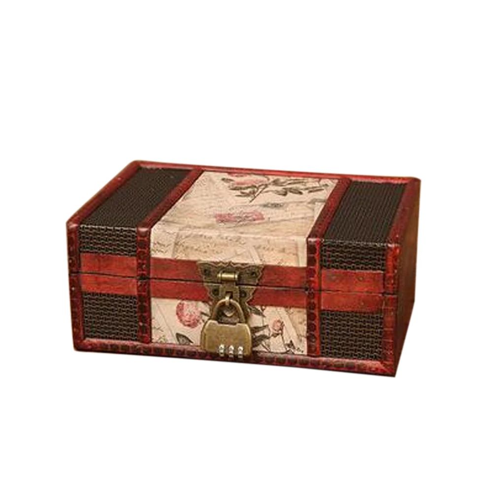 

With Lock Decorative Print Storage Box Home Jewellery Organizer Wood Vintage Desktop Necklace Wooden Trinket Antique Handmade