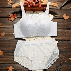 Push Up Bra And Panty Sets Woman Underwear Comfortable Seamless Wire Free Bralette Small Sexy Breasts Lace Lingerie Set Feminine